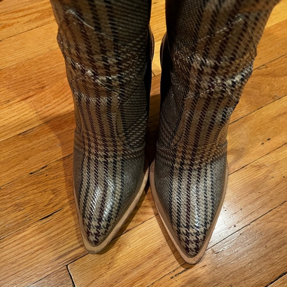 FENDI PLAID LONG COWBOY BOOTS WESTERN - Picture 5 of 16